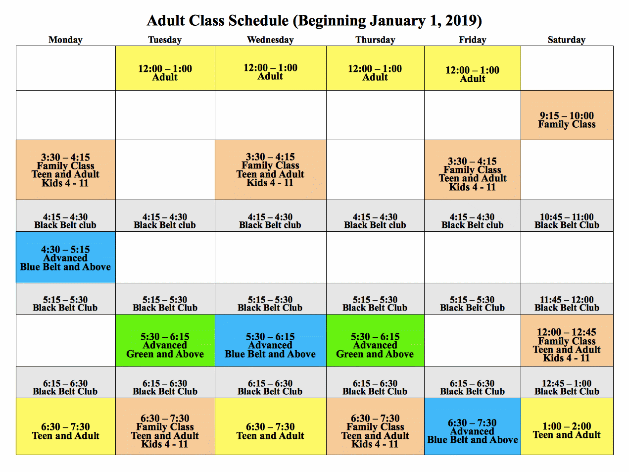 Adult Schedule 2019 Skk