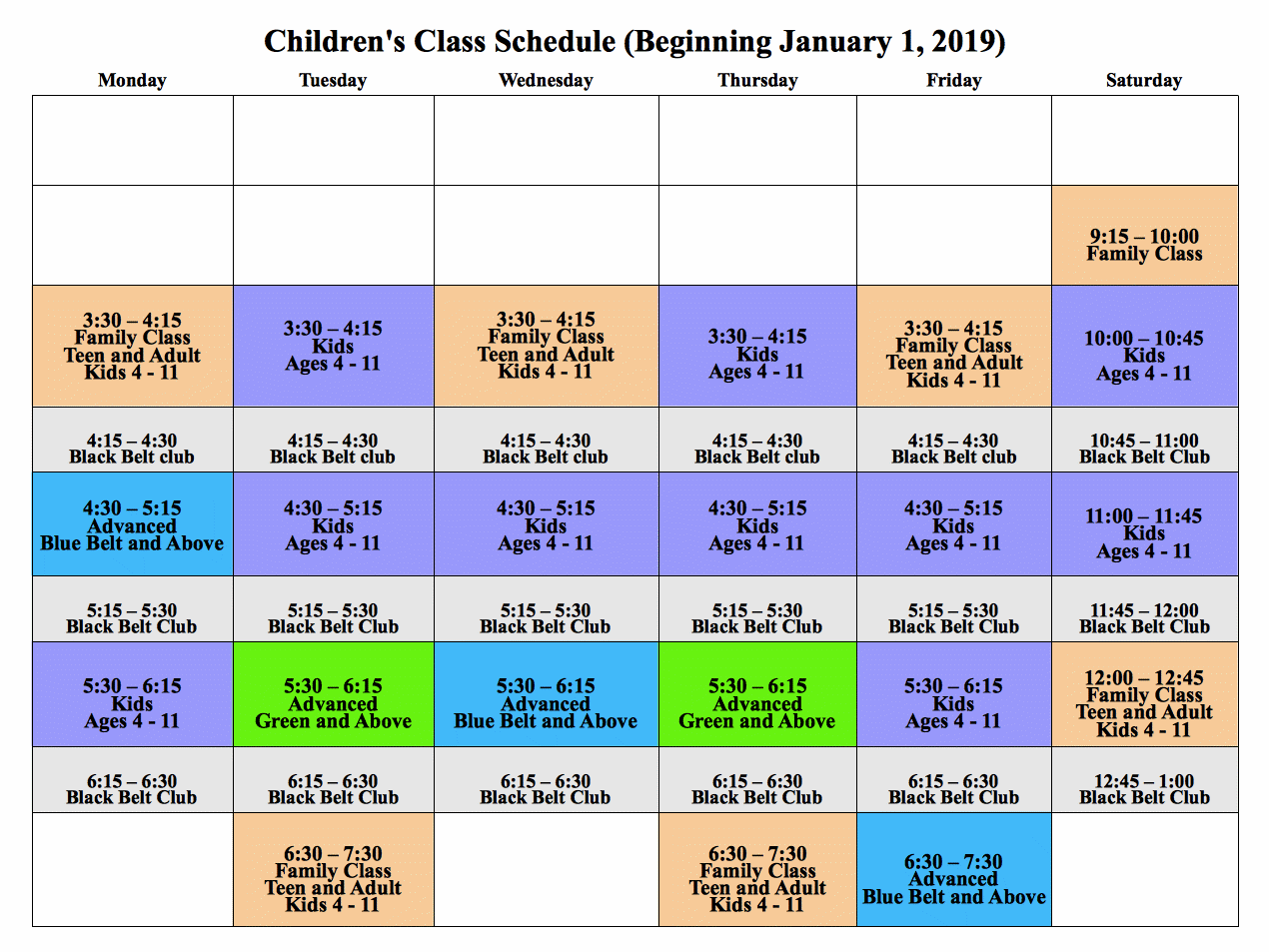 Children's Schedule 2019 SKK